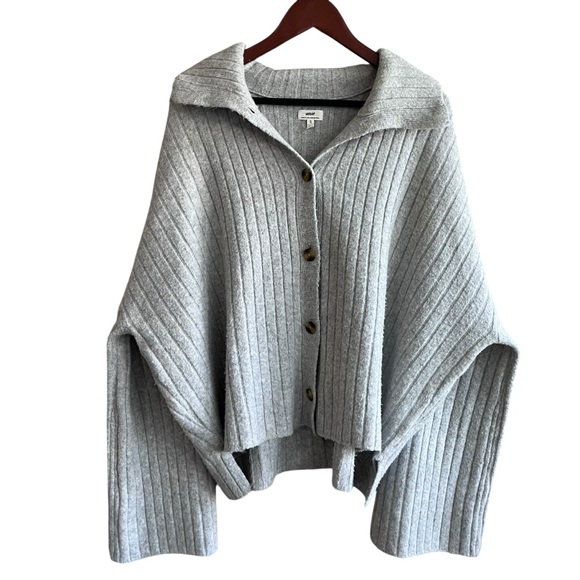 Aerie unREAL Ribbed Button-Down Cardigan | Heather Gray XL - Oversized Cozy Knit - Picture 8 of 15